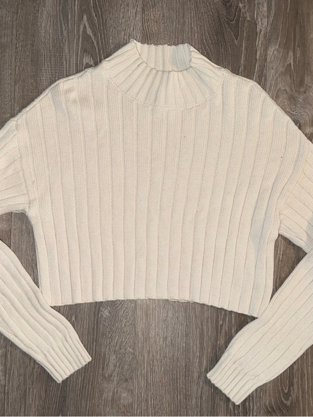 La Hearts Ivory Ribbed Cropped Mock Neck Sweater